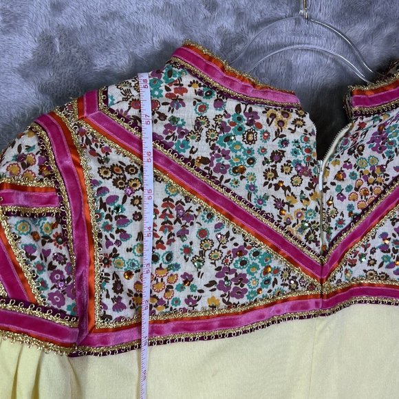 Vintage Malcolm Star Rizkallah Maxi Dress With Rhinestone Beading Size 12 Yellow - Picture 12 of 16